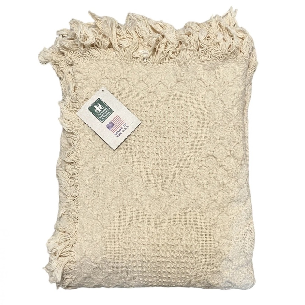 VTG The Manual Woodworkers & Weavers Throw Blanket Fringe USA 2-Layer Ivory NEW